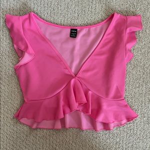 Shein Deep V Bright Pink Crop Top